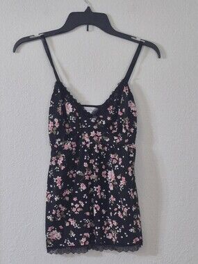Marilyn Monroe Black Floral Lace-Trim Pink Cami